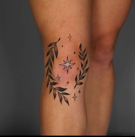 You can find her on IG @tattygnatty Across The Knee Tattoo, Knee Tattoo Pair, Traditional Tattoos Around Knee, Traditional Kneecap Tattoo, Round Knee Tattoo, Leg Tattoos Knee, Knee Ring Tattoo, Knee Cuff Tattoo, Round The Knee Tattoo