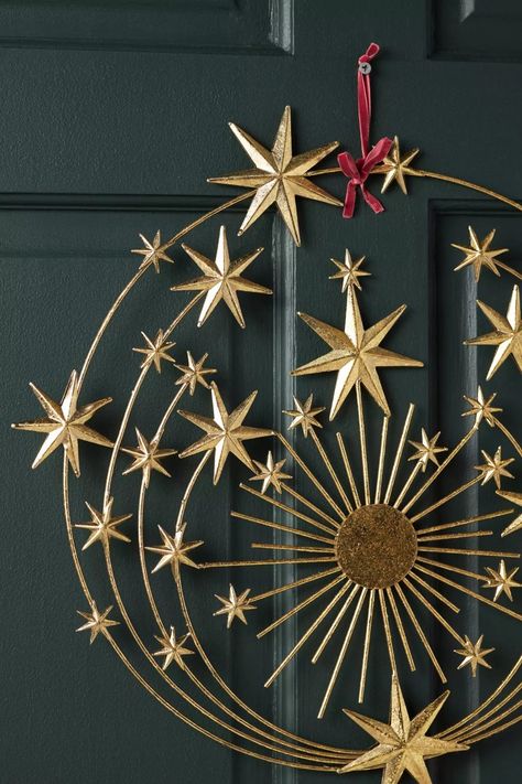 Starry Night Christmas, Celestial Christmas, Golden Wreath, Star Wreath, Celestial Stars, Night Christmas, 12 December, Christmas Inspo, Print Placement