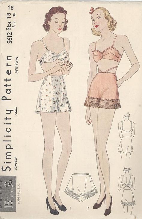 Vintage Sewing Patterns Free, Lingerie Patterns, Patron Vintage, Tap Pants, Lingerie Vintage, Vintage Dress Patterns, Retro Mode, Couture Vintage, Simplicity Patterns