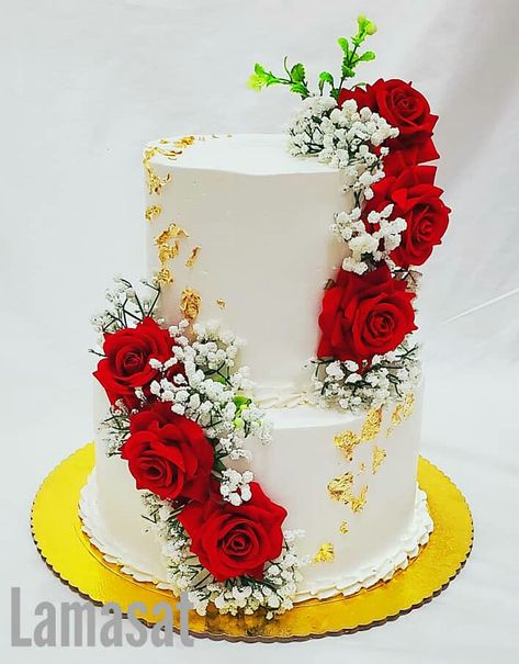 Two Tier Anniversary Cake Designs, Red Wedding Cake Elegant, Latest Anniversary Cake Designs, Engagement Cake Designs, 2 Tier Wedding Cake, Red Rose Wedding Cake, Wedding Cake Simple Elegant, Anniversary Cake Designs, Tiered Cake Design