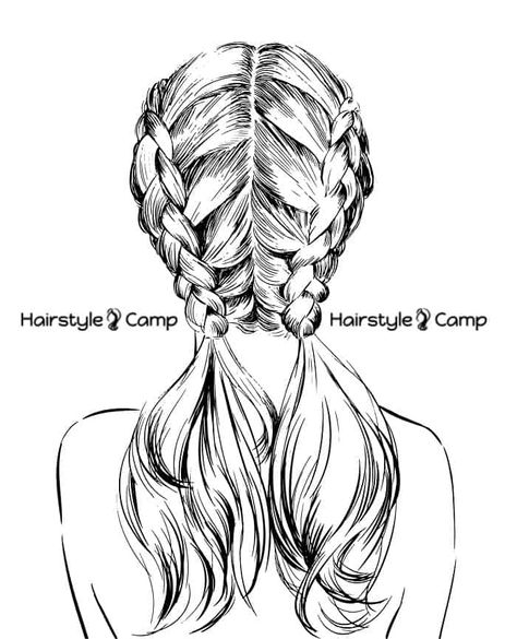 21 Chic Double French Braids That Are Popular for 2023 French Plates Hairstyles, Braid Reference Drawing, French Braid Drawing, Braid Reference, Braid Drawing, French Plates, How To Draw Braids, Double French Braids, French Braids