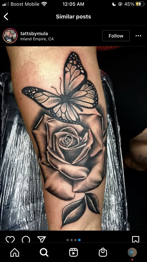 Butterfly Leg Tattoos, Realistic Butterfly Tattoo, Butterfly And Rose, Rose And Butterfly Tattoo, Roses Butterfly, Butterfly Tattoos On Arm, Sunflower Tattoo Sleeve, Unique Butterfly Tattoos, Butterfly Wrist Tattoo