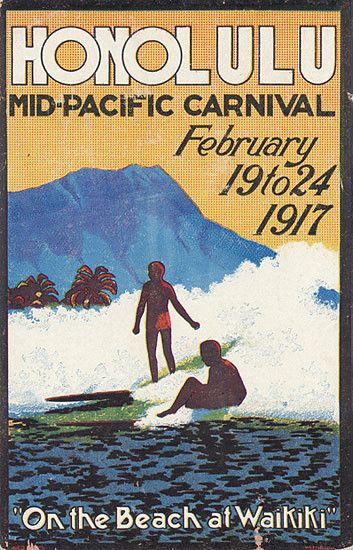 Reproduction poster: Mid Pacific Carnival Honolulu 1917. A very rare and highly sought after image. 18 x 28" All our reproduction posters are printed on high-quality archival paper. Surf Vintage, Hawaii Vintage, Vintage Postcards Travel, Surf Poster, Travel Postcard, Beach Posters, Vintage Hawaii, Vintage Surf, Surf Art