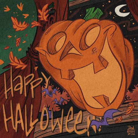 Drew Rausch - Artist of Spooky Cartoons and Comics! on Instagram: “It's October 31 - YAY! #halloween #jackolantern #happyhalloween #pumpkin #gothgoth #horrorpunk #instaartist #instaart #cartoon” Old Halloween Cartoons, Vintage Halloween Drawings, Halloween Comic Art, Pumpkin Halloween Illustration, Halloween Pumpkin Illustration, Halloween Cartoon Characters, Pumpkin Illustration Halloween, Halloween Comics, 70s Halloween