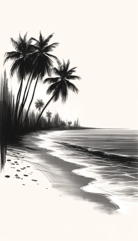 Black And White Sunset Drawing, Hip Hop Images, Minimal Wallpapers, Hawaiian Tattoos, House Paintings, Palm Tree Pictures, Deer Drawing, Pencil Sketching, Palm Tree Silhouette