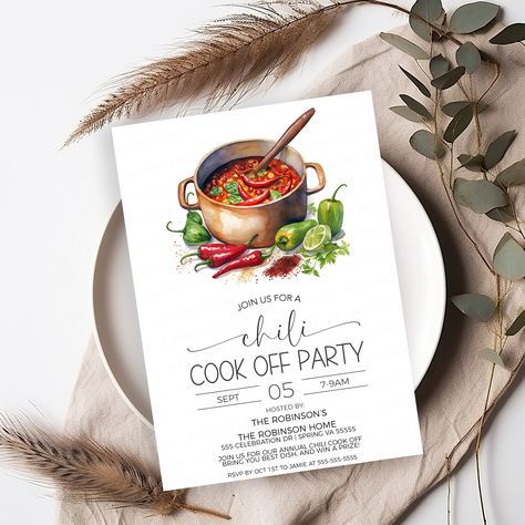 Chili Cookoff Party, Chili Party, Chili Cookoff, Rustic Autumn, Chili Cook Off, Cook Off, Party Printable, Invitation Paper, E Mail