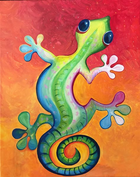 Lizard gecko painting acrylic Gecko Painting, Gecko Wall Art, Animal Paintings Acrylic, Desert Art, Southwest Art, Rock Painting Art, Camping Art, Mexican Art, Painting Art Projects