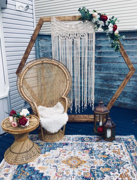 Wooden Hexagon Arch, Wedding Arch Hexagon, Macrame Stand, Hexagon Macrame, Boot Wedding, Hexagon Wedding Arch, Boho Reception, Hexagon Arch, Boho Wedding Arch