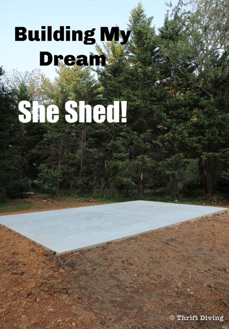 Building a "she shed" for your backyard is a big decision and one of the first important decisions is to decide what type of foundation you'll have. Read all about my dream "she shed" that I'm getting for my backyard and how the concrete pad was installed! - Thrift Diving Diy Concrete Pad For Shed, Shed Foundation, Concrete Block Foundation, Free Furniture Plans, Types Of Foundation, Tuff Shed, Concrete Pad, Concrete Forms, Diy Shed