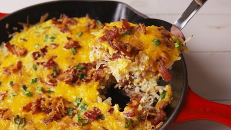 Cowboy Breakfast Skillet  - Delish.com Cowboy Breakfast Skillet, Cowboy Breakfast, Breakfast Skillet Recipes, Breakfast Bacon, Breakfast Skillet, Iron Skillet Recipes, Cast Iron Skillet Recipes, Skillet Meals, Bacon Cheese