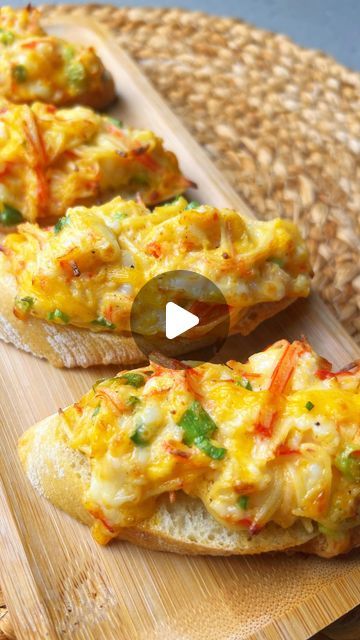 Stephanie Tea on Instagram: "If you’re looking for a delicious appetizer to make for the holidays or for any occasion, here’s the perfect one:  Shrimp and crab toast! 🦐🦀🍞  I’ve only ever had this at Vietnamese restaurants and bakeries and it’s always the perfect little bite. It’s crispy, creamy, cheesy, and so addicting 🤤  Recipe: Shrimp & Crab Toast  Servings— 10 to 12   - [ ] 1/2 lb shrimp, deveined, smashed, cut into 1/4 inch chunks  - [ ] 10 imitation crab sticks, shredded  - [ ] 1 cup shredded cheese, I used Mexican blend - [ ] 3/4 cup kewpie mayo  - [ ] 2-3 tbsp sriracha, or to taste  - [ ] 1 tsp sugar  - [ ] 1 tsp sesame oil - [ ] 1/2 tsp kosher salt  - [ ] Black pepper, to taste  - [ ] 2 Green onions stalks, sliced  - [ ] French baguette, cut on a bias in 1/2 inch thick slices Crab Stick Recipe, Crab Toast, Crab Sticks Recipe, Crab Stick Recipe Ideas, Asian Shrimp, Shrimp Toast, Crab Stick, French Baguette, Vietnamese Restaurant