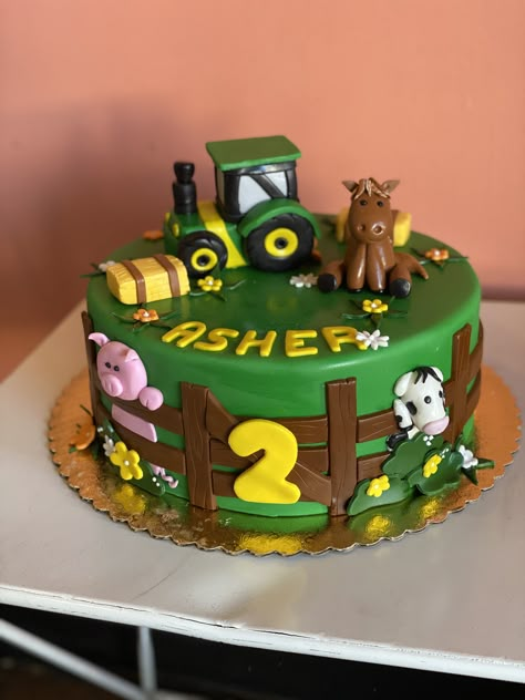 3rd Birthday Tractor Cake, Number 2 Tractor Cake, Easy Tractor Cake Ideas, Dear Zoo Cake, Birthday Cake With Tractor, Tractor Ted Birthday Cake, Number 2 Cakes, Tractor Birthday Cakes, Zoo Cake