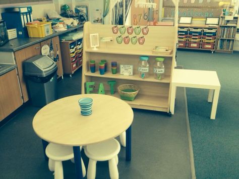 Self serve snack area idea Free Classroom Labels, Snack Area, Class Layout, Foundation Ideas, Reception Class, Eyfs Classroom, Sticky Back Plastic, Classroom Organisation, Classroom Labels