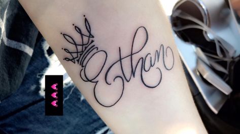 #ethan#tattoo#king Ethan Tattoo Names Design, Ethan Tattoo, Ethan Name, Tattoo King, Chakra Tattoo, Tattoo Pictures, Mother Tattoos, Daughter Tattoos, Hand Lettering Fonts