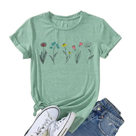 PRICES MAY VARY. 【Material】Womens Flower T Shirts is Made of Cotton Blend, Breathable, Comfortable, Skin-friendly. 【Cute Design】Flower T-Shirts for Women, Wildflower Graphic Tees for Women, Womens Flowers Casual T Shirts, Flower Shirts for Women Trendy Summer . 【Occasion】This flower t shirts for women is suitable for daily wear, dating, yoga, work, school, vacation holiday, casual. 【Gifts】Great gifts for plant flower lovers, Thanksgiving gifts, Anniversary gifts, Graduation, Birthday gifts, The Wildflower Graphic, Cute Garden, Womens T Shirts, School Vacation, Gifts Anniversary, Design Flower, Simple Tshirt, Flower Graphic, Plant Flower