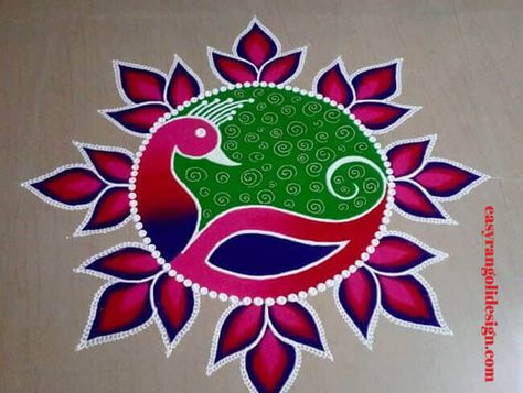 Peacock Rangoli Designs, Designs Rangoli, Easy Rangoli Designs Videos, Very Easy Rangoli Designs, Peacock Rangoli, Rangoli Designs Simple Diwali, Easy Rangoli Designs Diwali, Rangoli Side Designs, Simple Flower Design