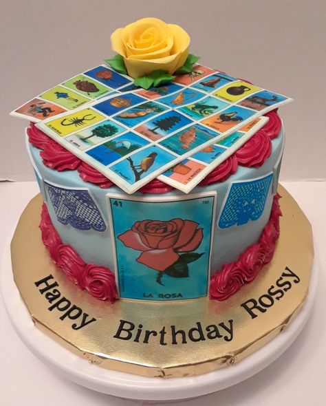 Loteria Birthday Cake, Loteria Cake Ideas, Mini Valentine Cakes, Mexican Dessert Table, Loteria Party, Bingo Cake, Mexican Birthday Parties, Fiesta Birthday Party, Mexican Birthday