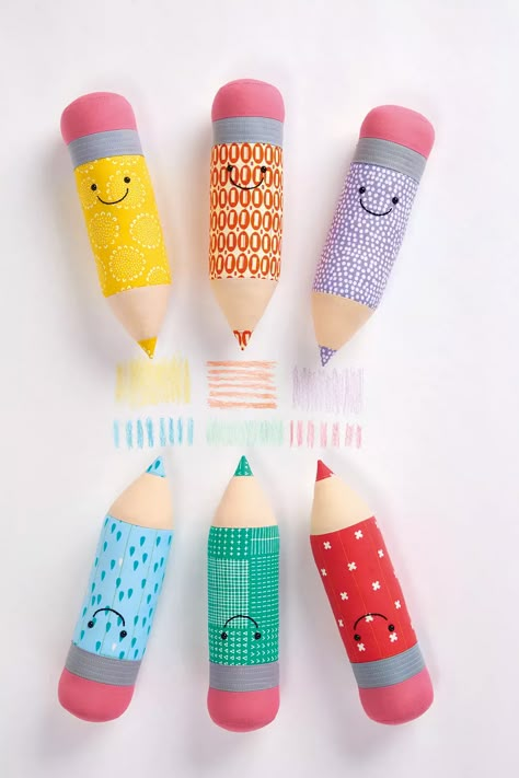 Giant pencil pillow pattern - Gathered Pencil Pillow, Giant Pencil, Coloring Pencils, Sewing Room Decor, Cute Sewing Projects, Free Sewing Pattern, Bright Rainbow, Sewing Projects For Kids, Small Sewing Projects