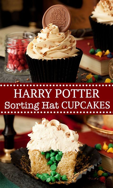 Sorting Hat Cupcakes, Harry Potter Treats, Harry Potter Desserts, Harry Potter Snacks, Harry Potter Parties Food, Harry Potter Cupcakes, Hat Cupcakes, Harry Potter Sorting, Harry Potter Sorting Hat