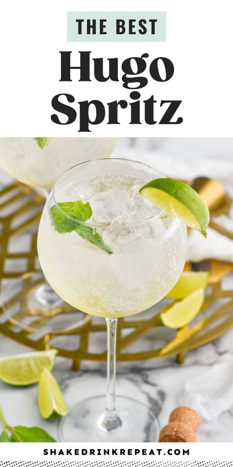 This Hugo Spritz recipe is the perfect fresh cocktail with mint and floral flavors. Grab your favorite sparkling wine to make this simple cocktail. Hugo Cocktail Recipe, Hugo Spritz Recipe, Cocktails With Mint, Spritzer Cocktails, Cocktail With Mint, Drinking Recipes, Best Mimosa Recipe, Cocktails Ideas, Hugo Spritz