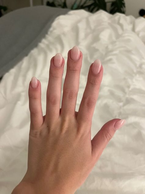 Neutral Nails Acrylic Short Round, Short Almond Nails Wide Nail Bed, Neutral Short Round Nails, Oval Nails Wide Nail Bed, Bubble Bath Put It In Neutral Nails, Small Almond Nails, Nails Tan, Neutral Manicure, Nails Beige