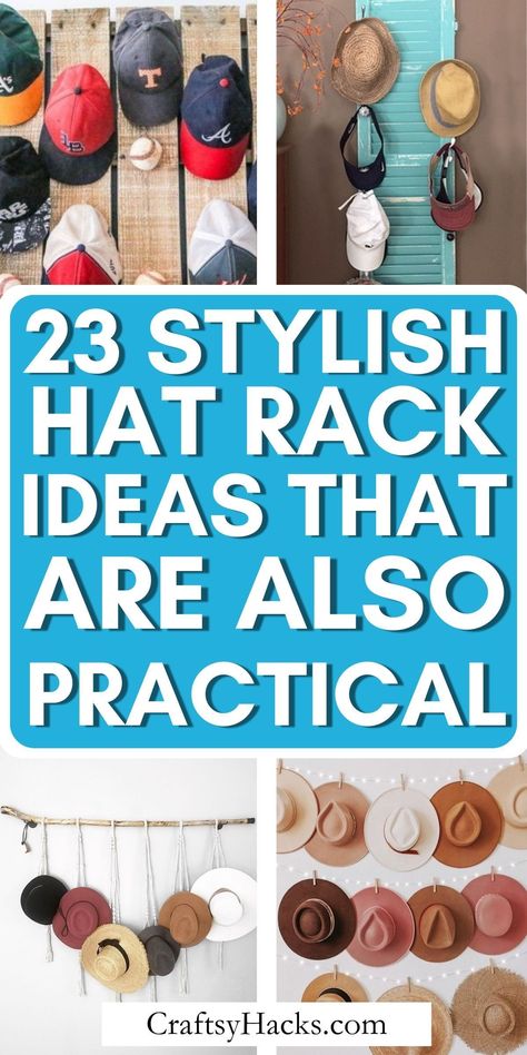 Declutter and organize your space with these clever hat rack ideas that double as storage hacks. From DIY projects to innovative organization ideas, discover how to keep your hats neatly displayed while maximizing space efficiency in your home. Building A Hat Rack, Diy Baseball Hat Storage, How To Store Hats, Hat Storage Ideas Diy, Hat Hanging Ideas, Diy Hat Storage, Diy Hat Stand, Diy Hat Display, Hat Storage Ideas