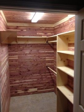 River Rock Bathroom, Cedar Lined Closet, Rustic Closet, Cedar Walls, Geometric Living Room, Shed Interior, Angled Ceilings, Closet Kits, Cedar Boards