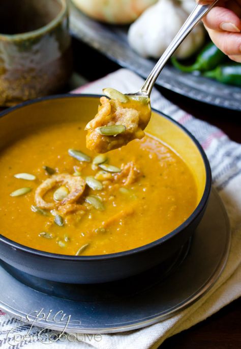 Healthy Soup Recipe | ASpicyPerspective.com #soup #pumpkin Spicy Pumpkin Soup Recipe, Spicy Pumpkin Soup, Healthy Soup Recipe, A Spicy Perspective, Pumpkin Soup Recipe, Phil Heath, Fall Flavors, Goulash, Pumpkin Soup