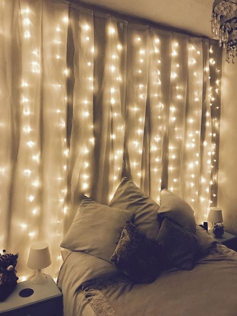 Fairy Lights Behind Bed, Secret Garden Room, Modern Wooden Bed, Cabin Rooms, Future Bedroom Ideas, Cabin Room, Dream House Inspiration, Fairy Lights Decor, Cute Bed