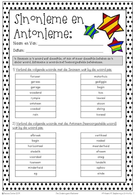 Sinonieme Afrikaans, Afrikaans Language Grade 4, Graad 4 Afrikaans Werkkaarte, 2nd Grade Reading Worksheets, Quotes Dream, Teaching Spelling, Teaching English Grammar, Language Worksheets, Classroom Behavior Management