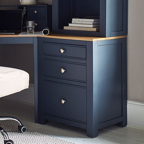 Storage Room Ideas, Built In Drawers, Desk With Bookcase, Blue Home Offices, Desk And Storage, Home Office Filing Cabinet, Furniture Styling, Blue Desk, Tv Room Design