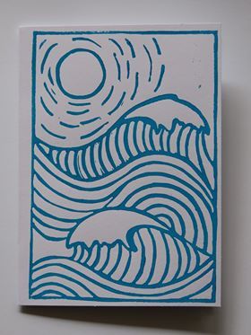 Wave Block Print, Easy Linocut Designs, Wave Lino Print, Relief Printing Ideas Easy, Simple Printmaking Designs, Waves Line Drawing, Printmaking Sketches, Linoleum Art Ideas, Lino Print Simple