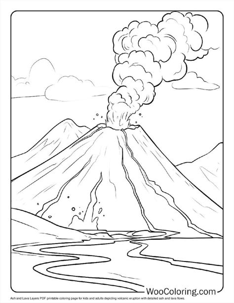 Ash and Lava Layers Coloring Sheet How To Draw A Volcano, Volcano Eruption Drawing, Volcano Coloring Page, Kids Volcano Experiment, Volcano Illustration, Josh Art, Natural Disasters Art, Volcano Drawing, Volcano Ash