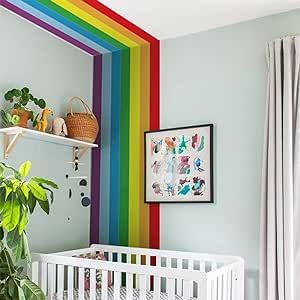 astrkiz Colorful Bold Rainbow Wall Border Stickers Peel and Stick, Self Adhesive PVC Rainbow Wall Art Decor, Wall Waist Sticker Rainbow Decals for Kids Room Playroom Door, 125.98" x 15.75" Playroom Door, Kids Room Rainbow, Boys Room Mural, Pastel Rainbow Wall, Rainbow Wall Mural, Boho Rainbow Wall, Girl Bed, Wallpaper Large, Cloth Diy