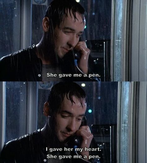 "I gave her my heart.  She gave me a pen." -- Lloyd Dobler .. John Cusack in Say Anything... @JohnCusack  @Neferast #JohnCusack #존큐잭 #SayAnything Hate Valentines Day, 80's Movies, John Cusack, Favorite Movie Quotes, Daphne Blake, Movie Moments, Movie Lines, 80s Movies, Film Quotes