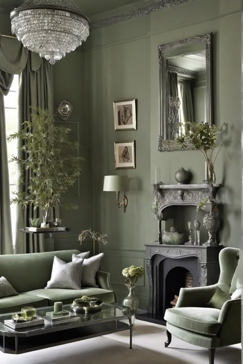 What’s the Ultimate Luxury with Sage Green and Pewter? Sitting Room Magic Explored [2024] #Ad #homedecor #homedesign #fixhome #Painthome #interiorarchitecture Green Colour Drench Living Room, Sage Green Interior Design, Green Sitting Room, Grey And Green Living Room, Green And Grey Living Room, Living Room Ideas Blue, Green And Blue Living Room, Olive Walls, Room Ideas Blue