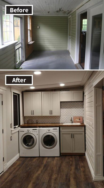 Architecture Renovation, House Makeovers, Dark Countertops, Brown Cabinets, Makeover Before And After, Laundry Room Cabinets, Home Remodeling Diy, Countertops Kitchen, Room Renovation