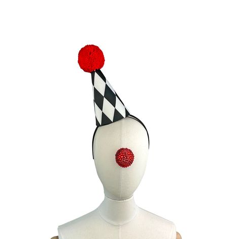 Mini Clown Hat, Black, White, Red,  Diamond Pattern, Circus, Halloween Costume, Adjustable Headband, Theatrical Costuming, Jester, ClownCore This classic clown hat is perfect for plays, burlesque acts, vaudeville, you name it- any time you need that perfect retro look. it stands 8" inches high. It is made with a buckram and wire base and had been covered in two layers of fabric, the top being a black and white satin. You can position it any way you want- it slides right on to the headband. I use only the most comfortable headbands around.  This hat is perfect for kids or adults! Shipping Policy: All items are sent through the US Postal Service first class with tracking. Please convo for shipping upgrades.  Please check out the rest of my store policies for information about Rush Orders, Cu Clown Hat, Comfortable Headbands, Adjustable Headband, Red Diamond, Costume Hats, Postal Service, Costume Halloween, Black White Red, Retro Look