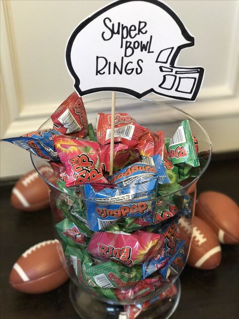 These were a huge hit at our Super Bowl party. Ring Pop Super Bowl Rings. Super Bowl Food For Kids, Super Bowl Party For Kids, Super Bowl Watch Party, Kids Superbowl Party Food, Superbowl Party For Kids, Mahomes Birthday Party, Super Bowl Kids Food, Madden Birthday Party, Super Bowl Rings Ring Pops