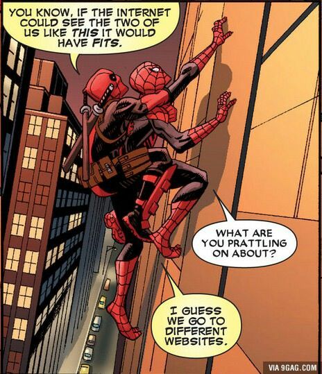 Rule 34 Deadpool Y Spiderman, Deadpool X Spiderman, Deadpool Funny, Deadpool And Spiderman, Deadpool Comic, Dead Pool, Dc Memes, Spiderman Comic, Ms Marvel