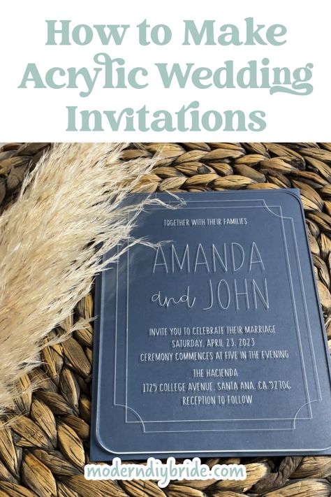 If you're considering making acrylic invitations for your wedding, this article will walk you through everything you need to know. Invitation Keepsake Ideas, Acrylic Wedding Invitation Diy Cricut, How To Make Acrylic Wedding Invitations, Diy Acrylic Wedding Invitations, Wedding Invitation Keepsake, Cricut Projects Easy, 50th Wedding Anniversary Party, Graduation Party Planning, Traditional Wedding Invitations