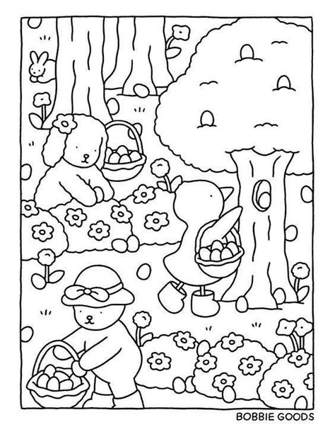 Cute Simple Coloring Pages, Coloring Sheets Aesthetic, Cute Coloring Pages Aesthetic, Doodle Coloring Pages, Bobbie Goods, Kitty Coloring, Bear Coloring Pages, Hello Kitty Coloring, Detailed Coloring Pages