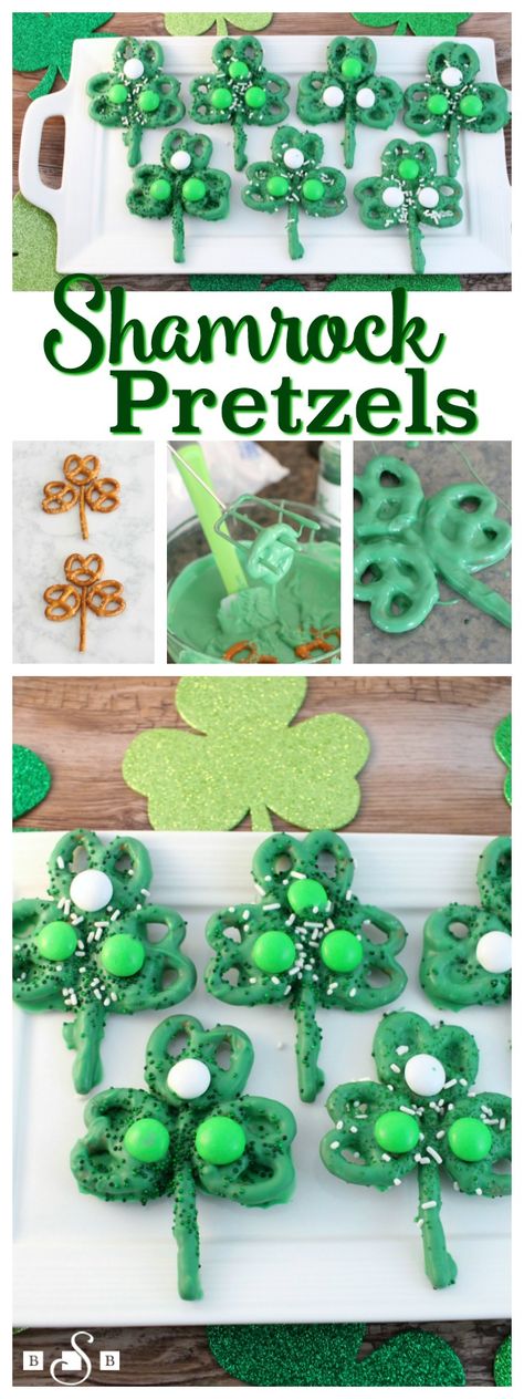 Shamrock Pretzels - Butter With A Side of Bread Shamrock Pretzel Pops, Green Pretzels, Shamrock Pretzels, Pretzel Pops, Pretzel Desserts, Pretzel Treats, Fete Saint Patrick, St Patrick Day Treats, Crafty Morning