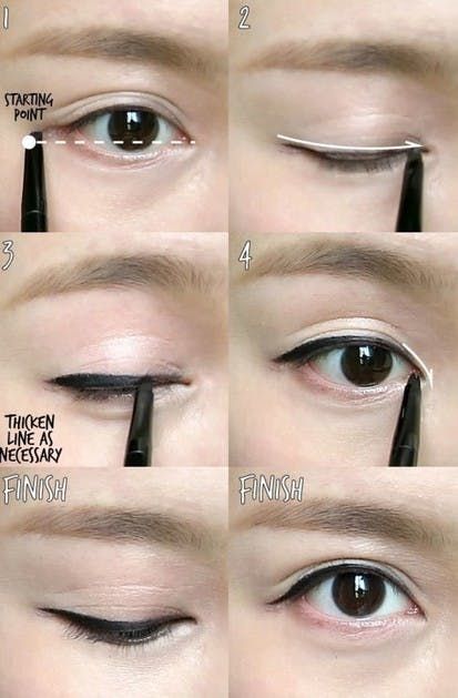 Eyeliner For Double Eyelids, Double Eyelid Eyeliner, Eyelid Eyeliner, Korean Eyeliner, Double Eyelids, Eyeliner Hacks, Natural Eyeliner, Smokey Eyeshadow, Eyeliner Styles