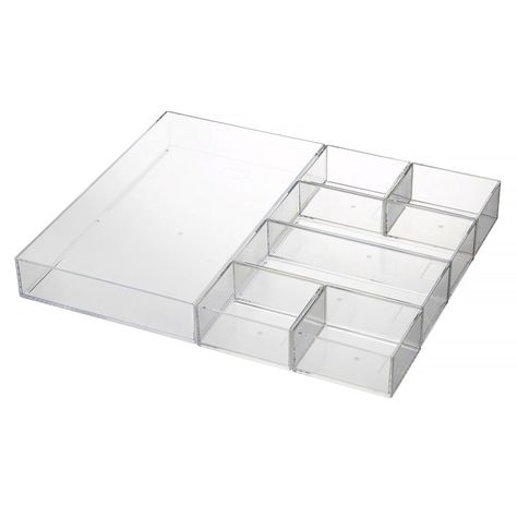 Set Of 7 Stackable Drawer Organizer, Clear, Plastic Diy Storage Closet, Flat Organization, Desk Stationary, Organized Ideas, Draw Organizer, Diy Closet Storage, Desk Drawer Organizer, Organizing Storage, Clear Makeup Organizer