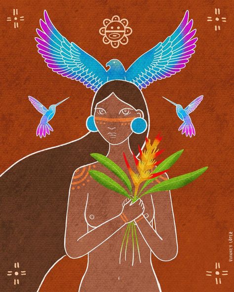 Vianney on Instagram: “💠 About Art Piece 💠 Ancestry of the Taínos in Borikén (Puerto Rico). A resilient indigenous woman in connectivity of the spirit realm…” Mexican Artwork, Spirit Realm, Futurism Art, Goddess Symbols, Mother Art, Intuitive Art, Native American Artists, Arte Sketchbook, Visionary Art