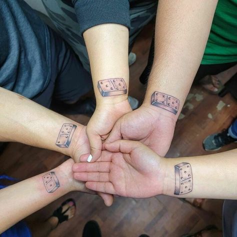 Domino Siblings Tattoo Three Siblings Tattoo, Tattoo For Siblings, Domino Tattoo, Siblings Tattoos, Siblings Tattoo, Brother And Sister Tattoo Ideas, Sister Tattoo Ideas, Cousin Tattoos, Twin Tattoos