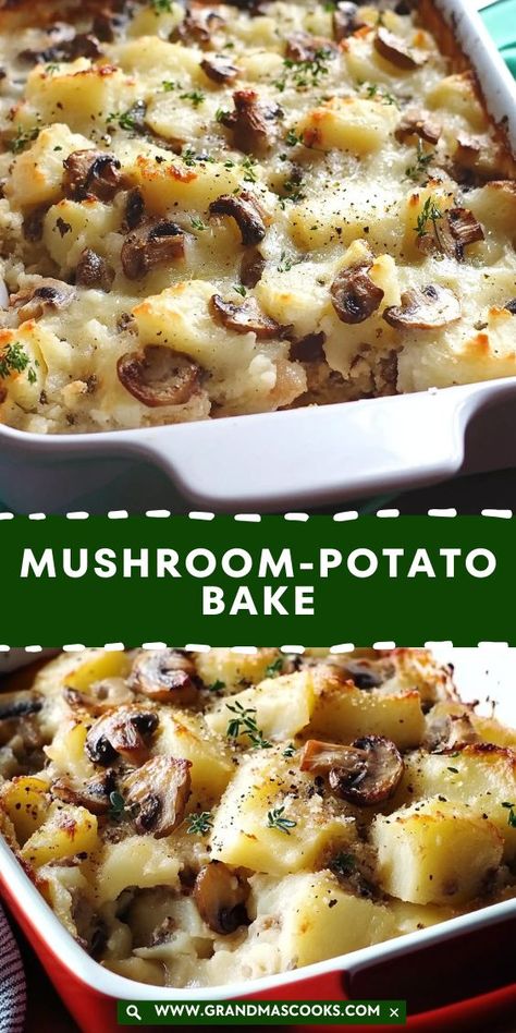 This hearty mushroom-potato bake combines the richness of mushrooms with tender potatoes for a deliciously comforting side dish. Perfect for weeknights or holidays! Mushroom And Potatoes Recipes, Potato And Mushroom Bake, Mushroom And Potato Recipes, Potato Mushroom Recipe, Potatoes With Mushrooms, Potato And Mushroom, Mushroom Potato, Onion Casserole, Mushroom Casserole