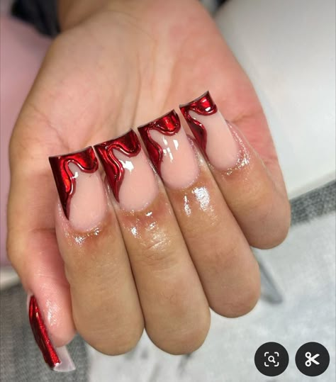 Melting French Tip Nails, Red Shorties Nails, Red Bottom Nails Short, Bad And Boujee Nails Short, Cute Back To School Nails, Nails Minimalist, Red Acrylic Nails, Back To School Nails, Hard Nails