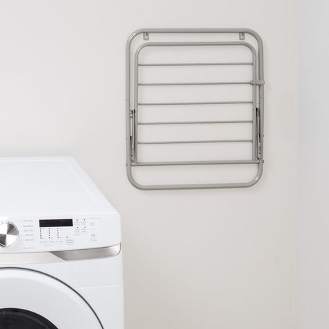 Rebrilliant Collapsible Wall-Mounted Clothes Drying Rack, Grey - Wayfair Canada Fold Down Drying Rack, Clothing Drying Rack, Scandinavian Clothes, Wall Drying Rack, Wall Mounted Clothes Drying Rack, Wall Mounted Drying Rack, Wall Storage Systems, Drying Rack Laundry, Shelving Racks